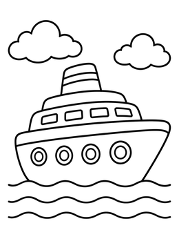 Free printable Cartoon Cruise Ship On The Waves coloring page