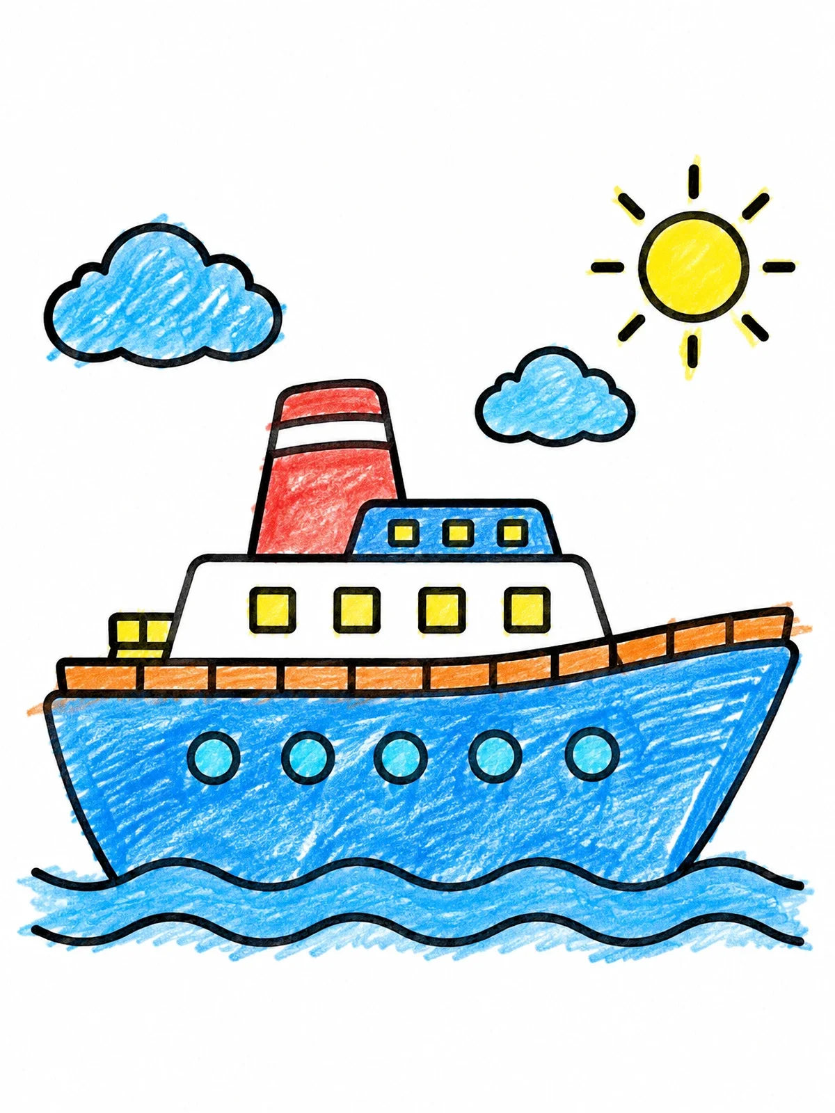 Colored example of the Simple Cruise Ship On Waves coloring page