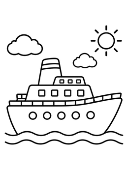 Free printable Simple Cruise Ship On Waves coloring page