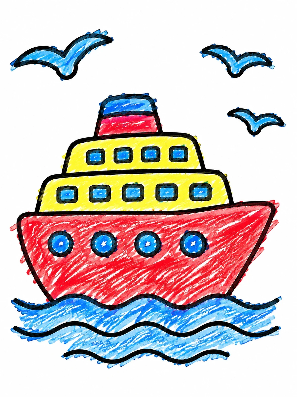 Colored example of the Simple Cruise Ship On Waves coloring page