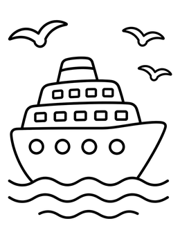 Free printable Simple Cruise Ship On Waves coloring page