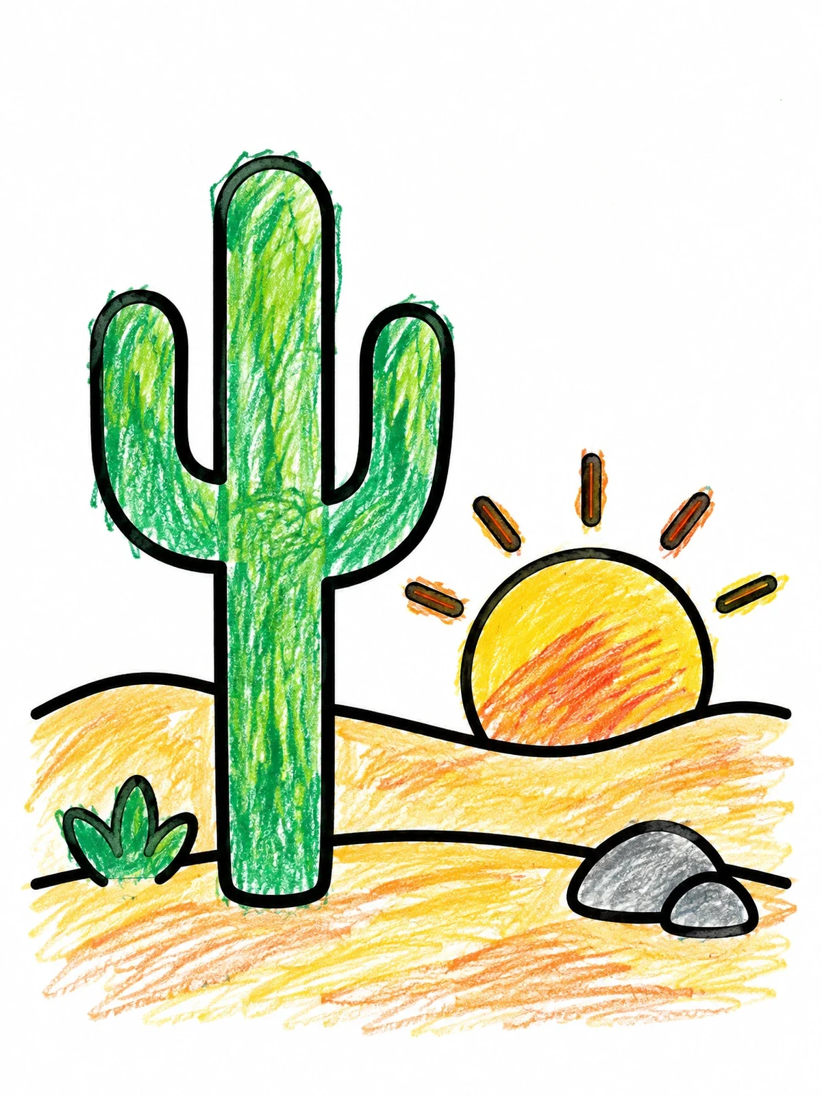 Colored example of the Simple Desert Cactus Sunset coloring page