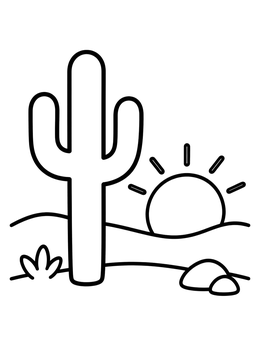 Free printable Simple Desert Cactus Sunset coloring page