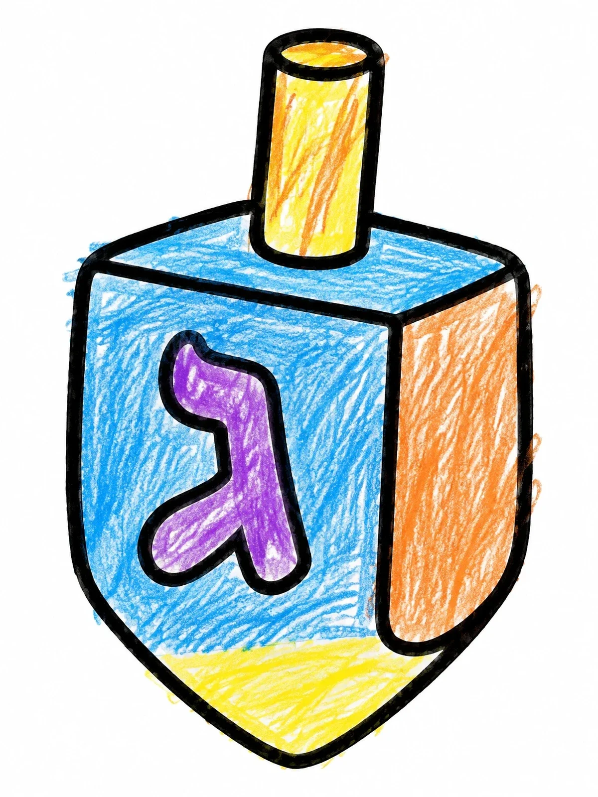Colored example of the Simple Dreidel With Gimel Letter coloring page