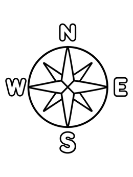 Free printable Simple Eight Point Compass Rose coloring page