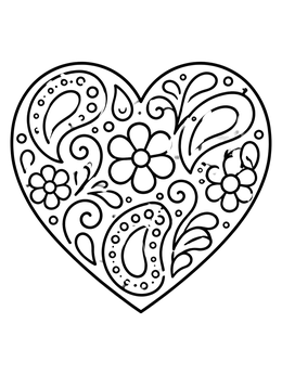 Free printable Simple Floral Paisley Heart coloring page