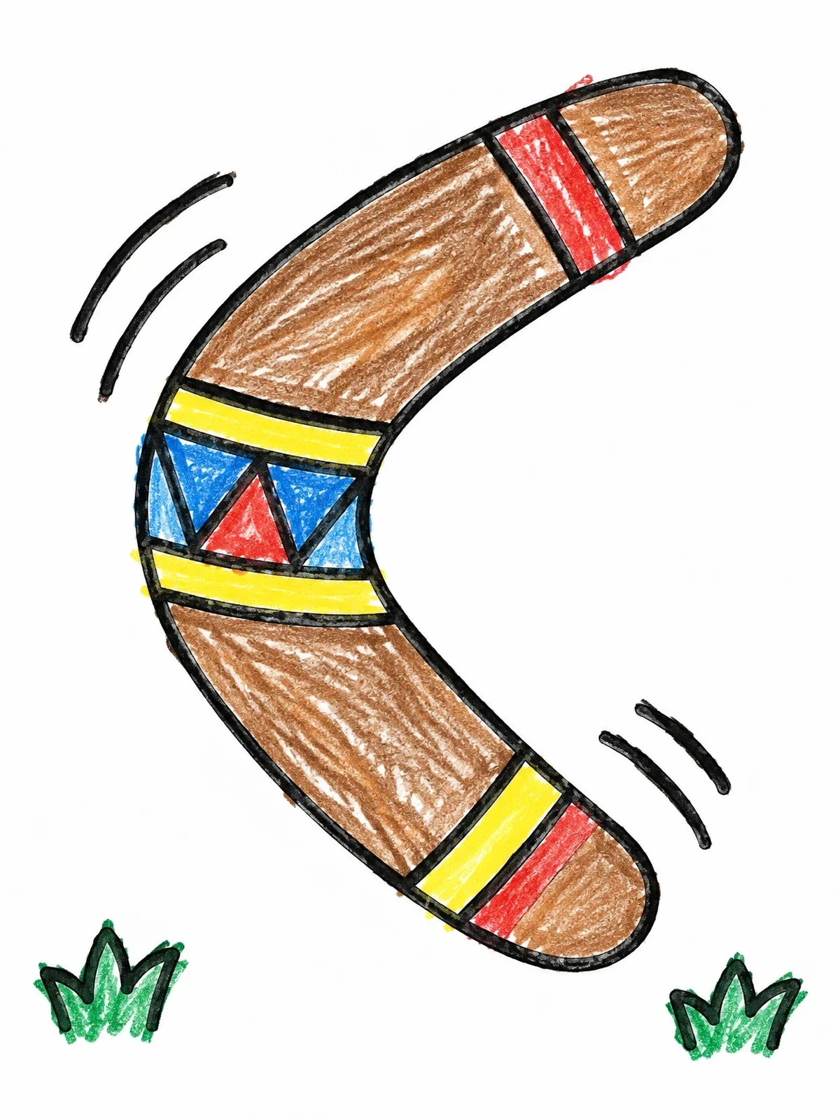 Colored example of the Simple Flying Wooden Boomerang coloring page