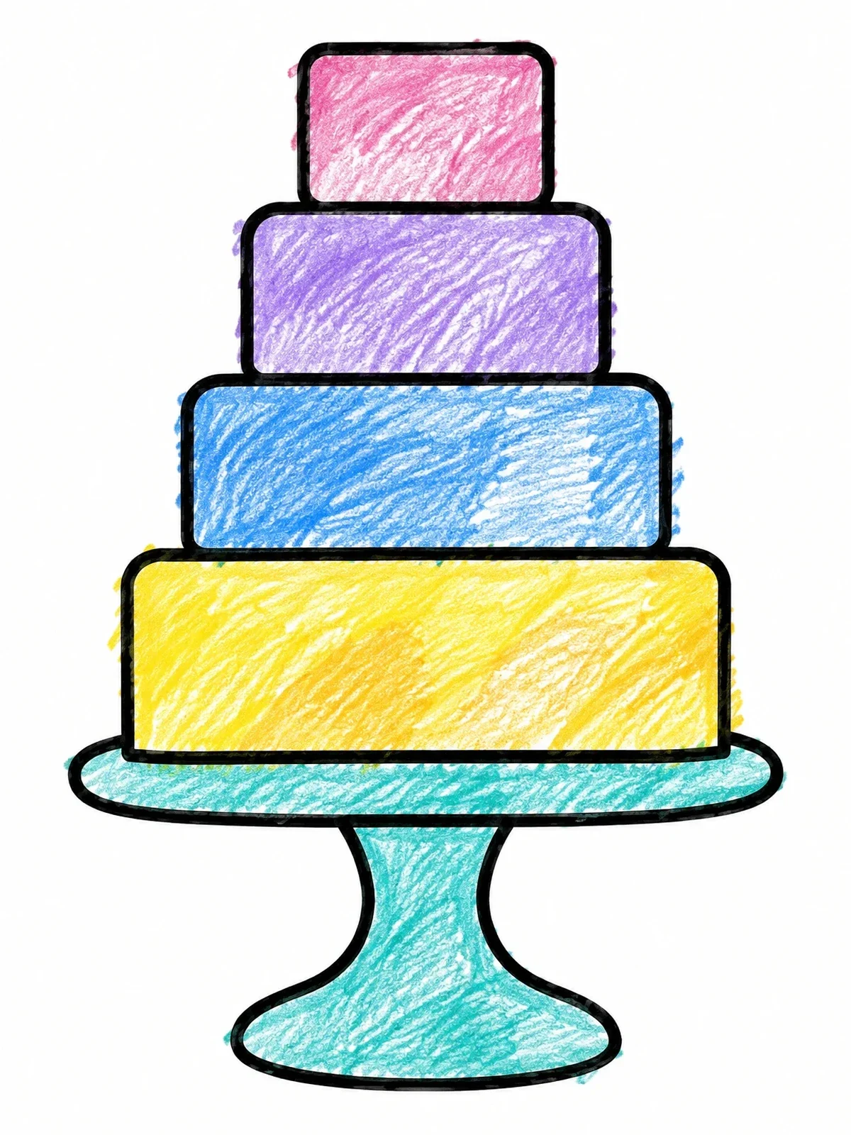 Colored example of the Simple Four Tier Wedding Cake coloring page