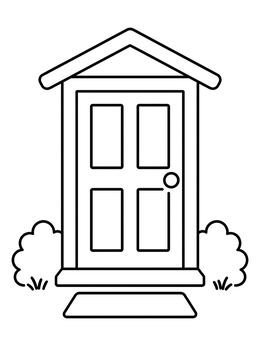 Free printable Simple Front Door With Bushes coloring page