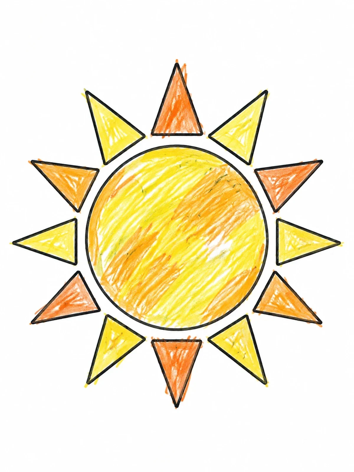 Colored example of the Simple Geometric Sun Outline coloring page