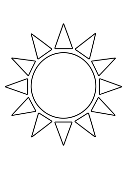 A simple sun coloring page with sharp geometric rays and clear outlines.