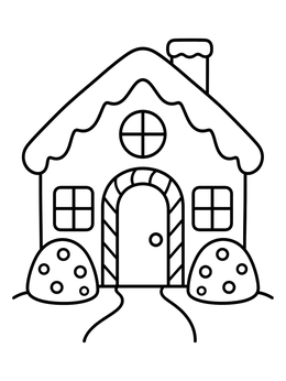 Free printable Simple Gingerbread Cabin With Candy Cane Door coloring page