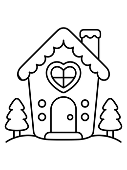 Free printable Simple Gingerbread House With Heart Window coloring page