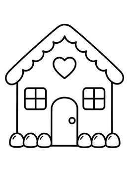Free printable Simple Gingerbread House With Heart coloring page