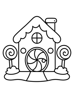 Free printable Simple Gingerbread Hut With Lollipops coloring page