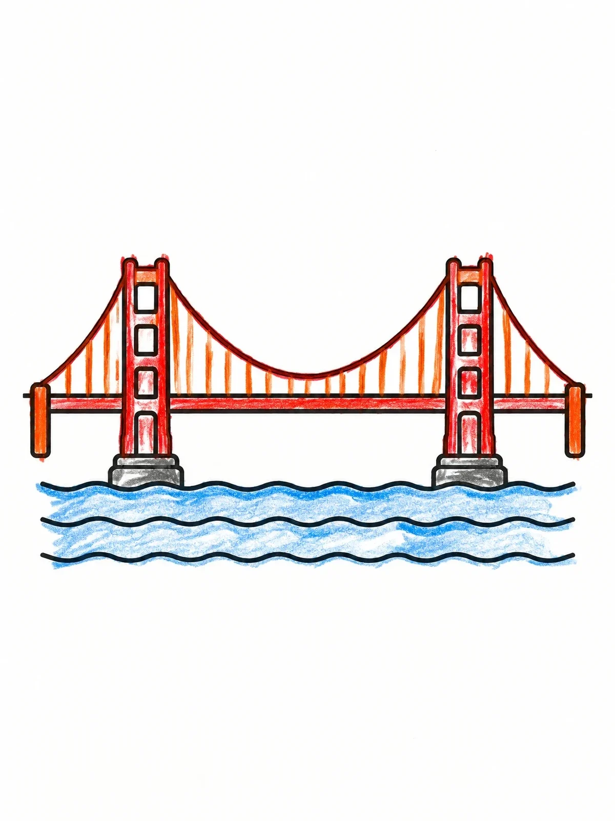 Colored example of the Simple Golden Gate Bridge Outline coloring page