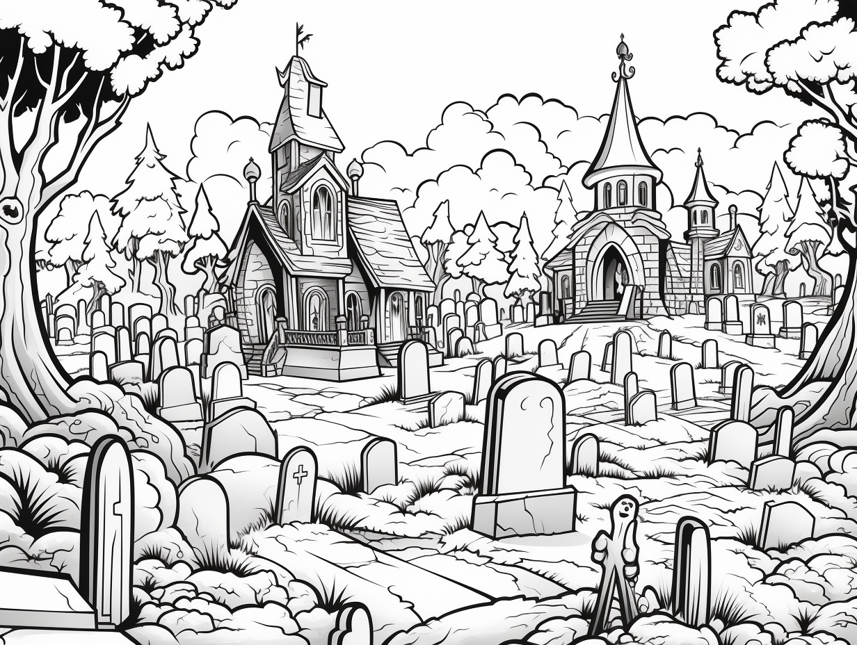 Simple Graveyard Coloring For Kids - Coloring Page