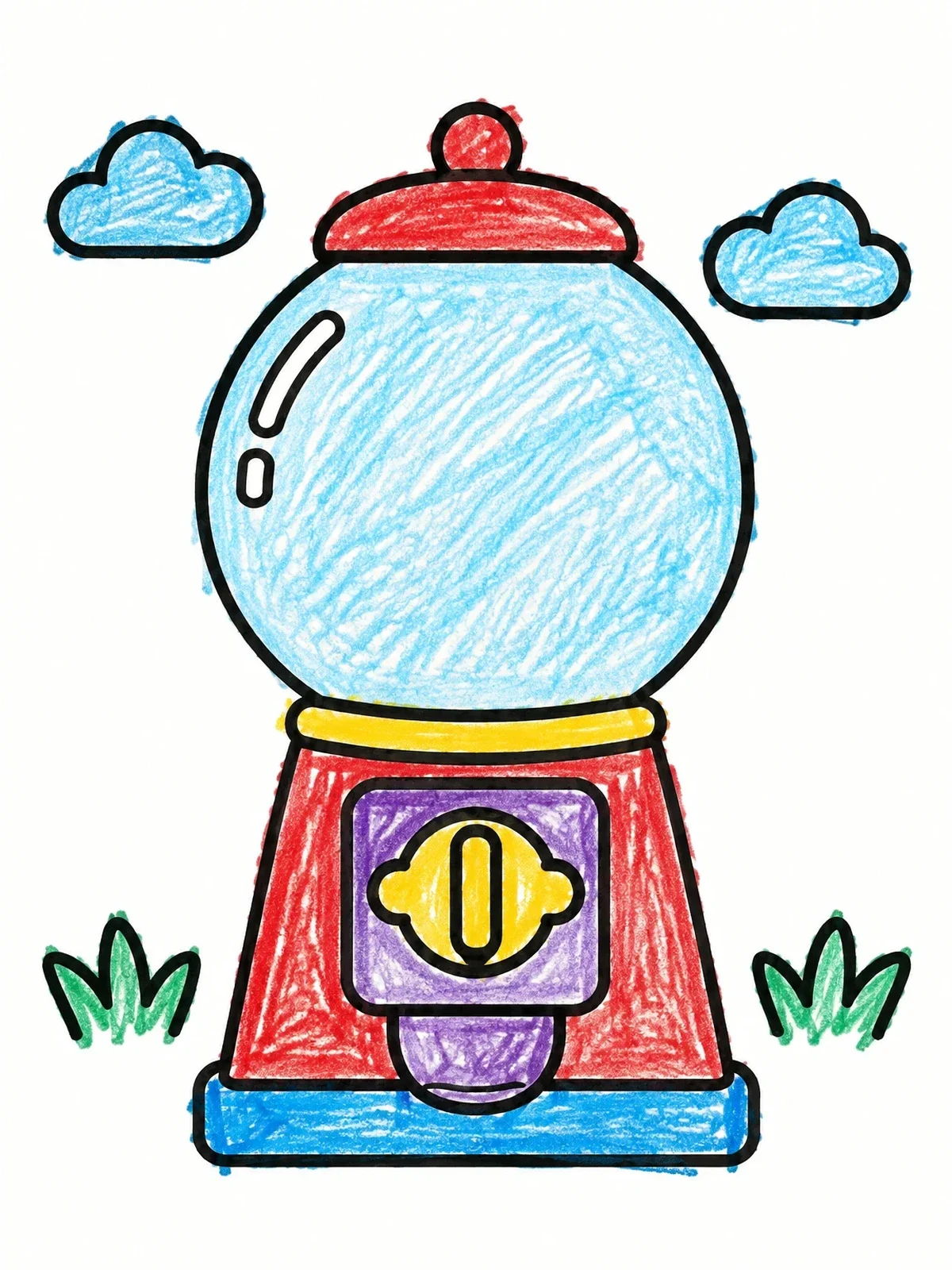 Colored example of the Simple Gumball Machine With Clouds coloring page
