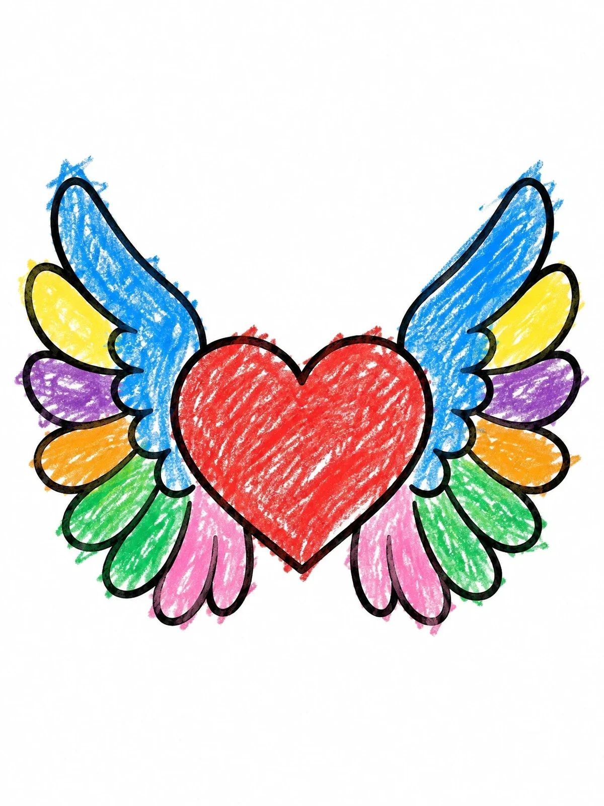 Colored example of the Simple Heart With Angel Wings coloring page