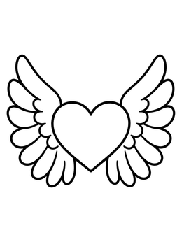 Free printable Simple Heart With Angel Wings coloring page