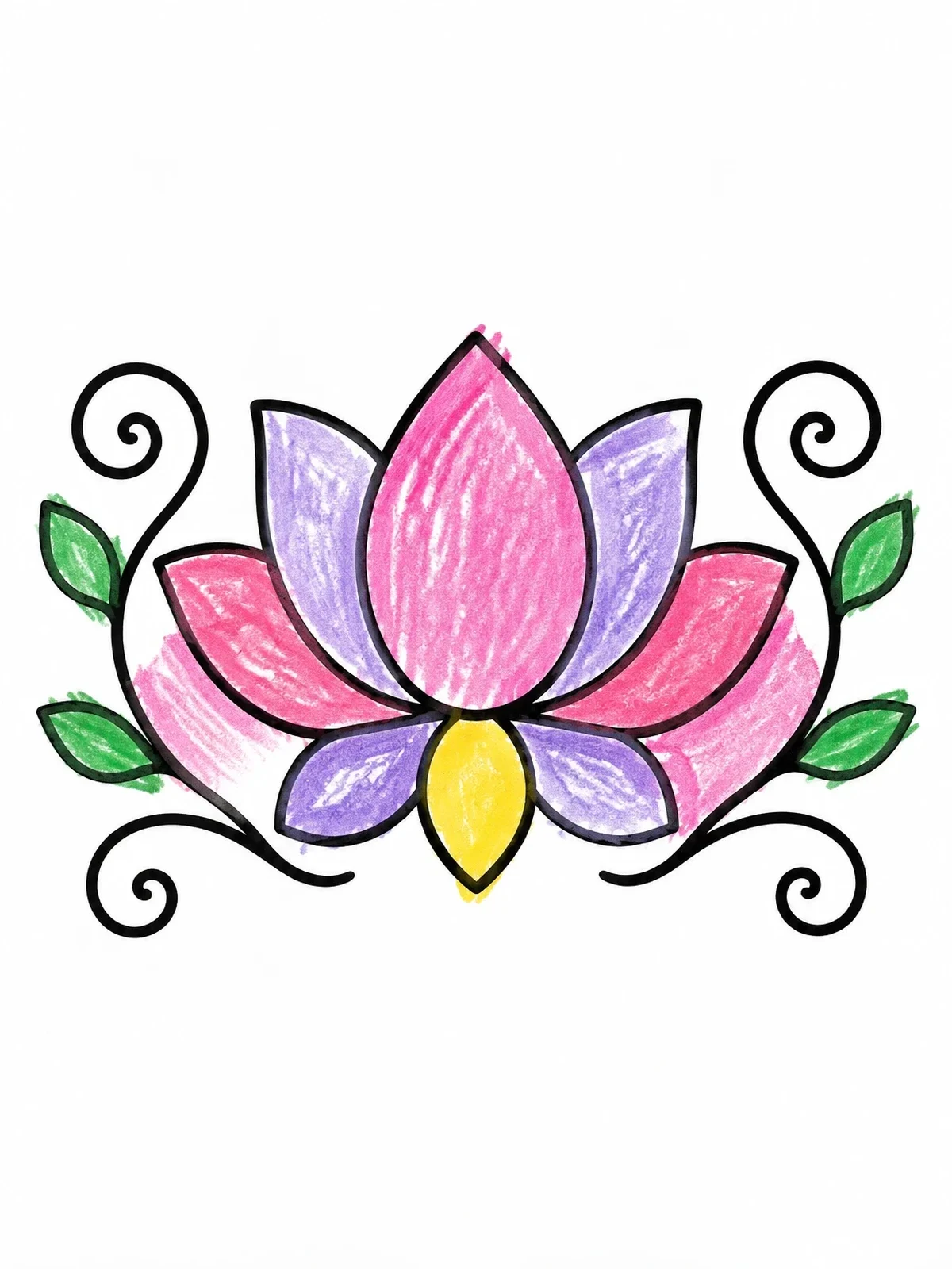 Colored example of the Simple Henna Lotus Flower coloring page