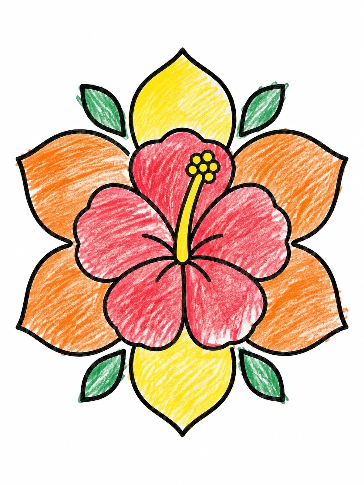 Colored example of the Simple Hibiscus Flower Mandala coloring page