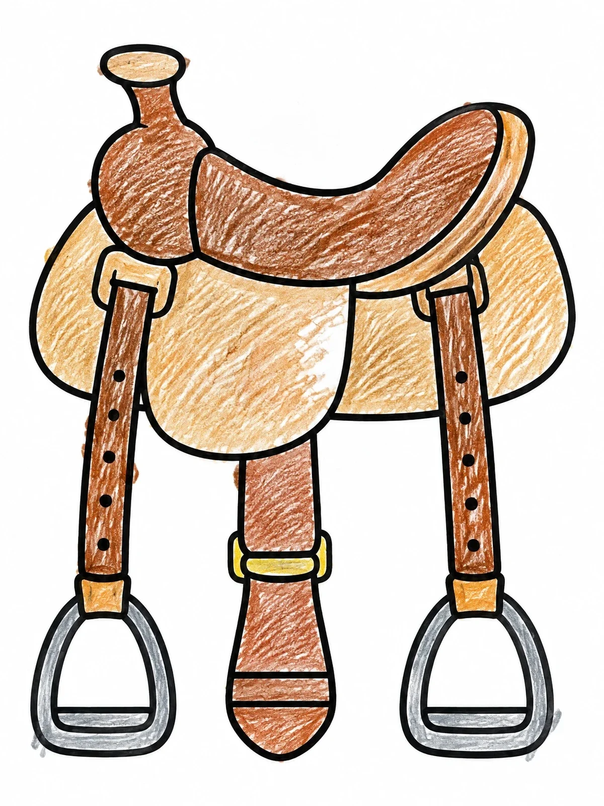 Colored example of the Simple Horse Saddle With Stirrups coloring page