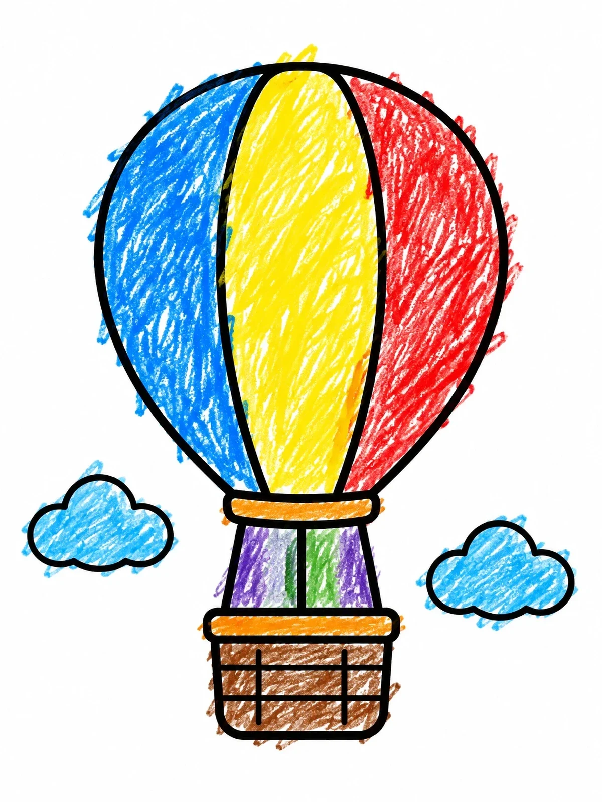 Colored example of the Simple Hot Air Balloon In The Sky coloring page