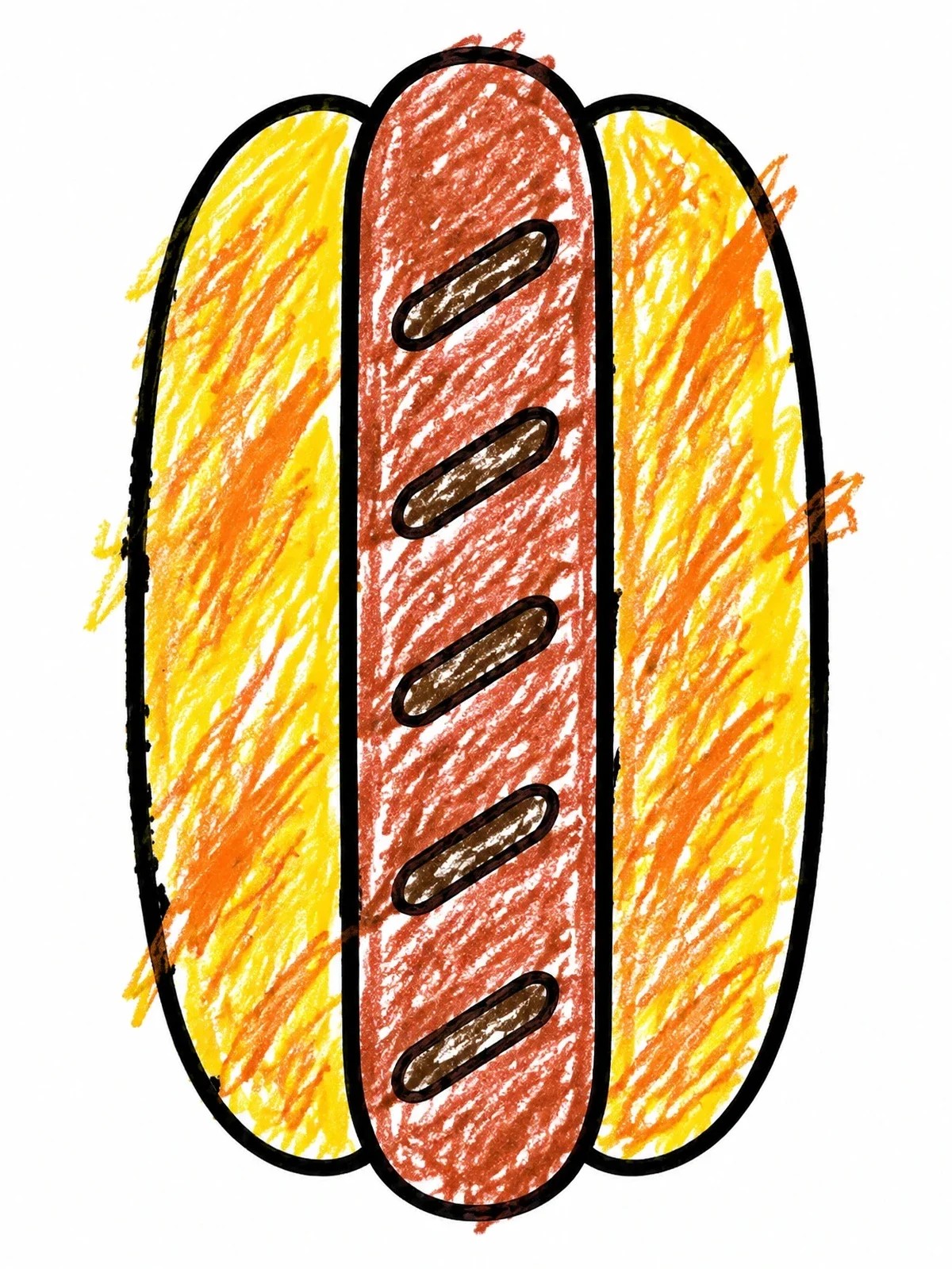 Colored example of the Simple Hot Dog In Bun coloring page