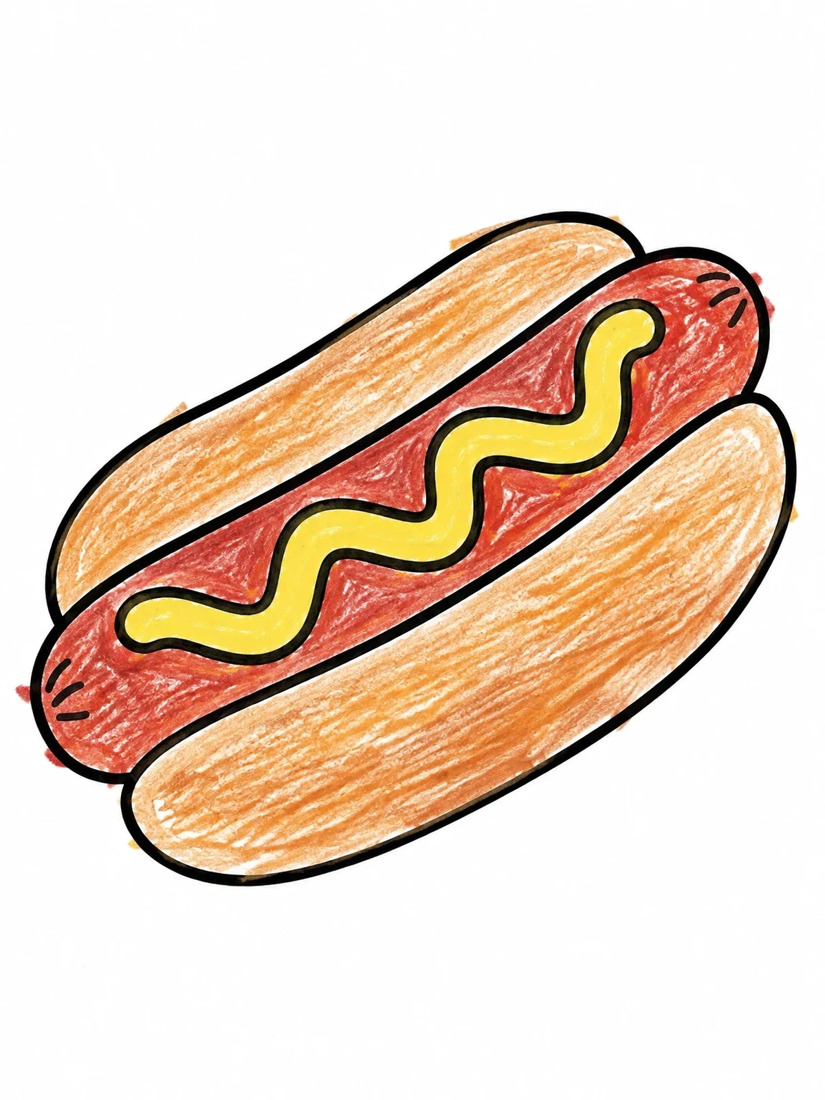 Colored example of the Simple Hot Dog With Mustard coloring page