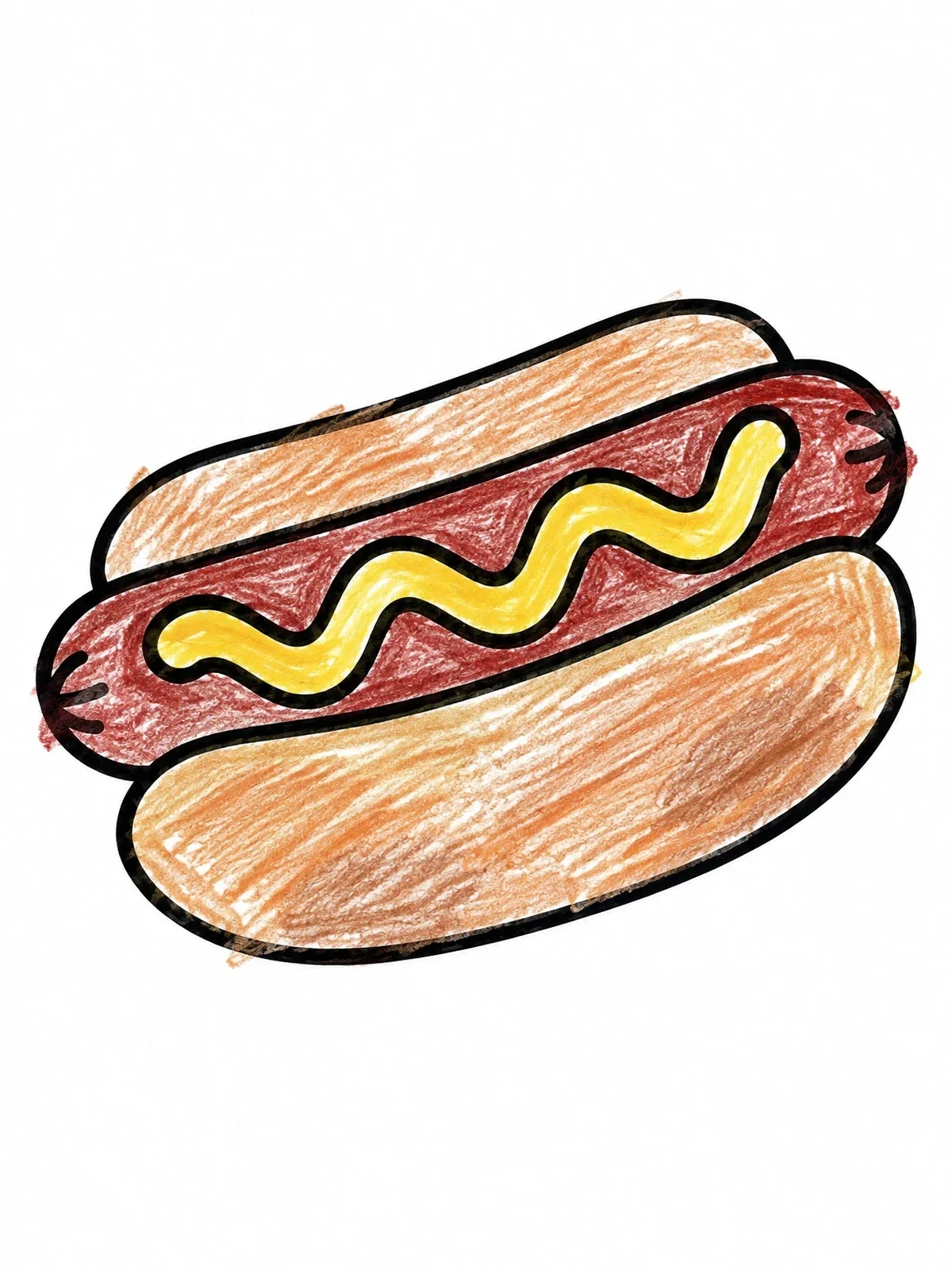 Colored example of the Simple Hot Dog With Mustard coloring page