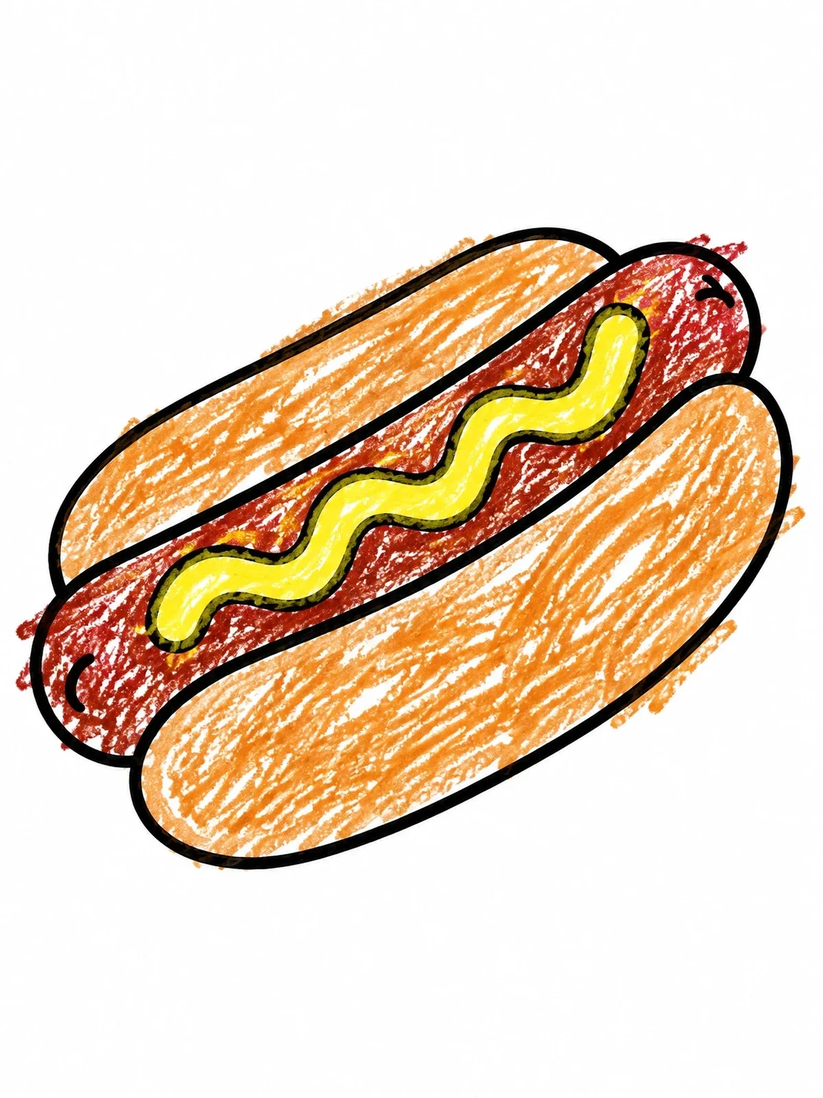 Colored example of the Simple Hot Dog With Mustard coloring page