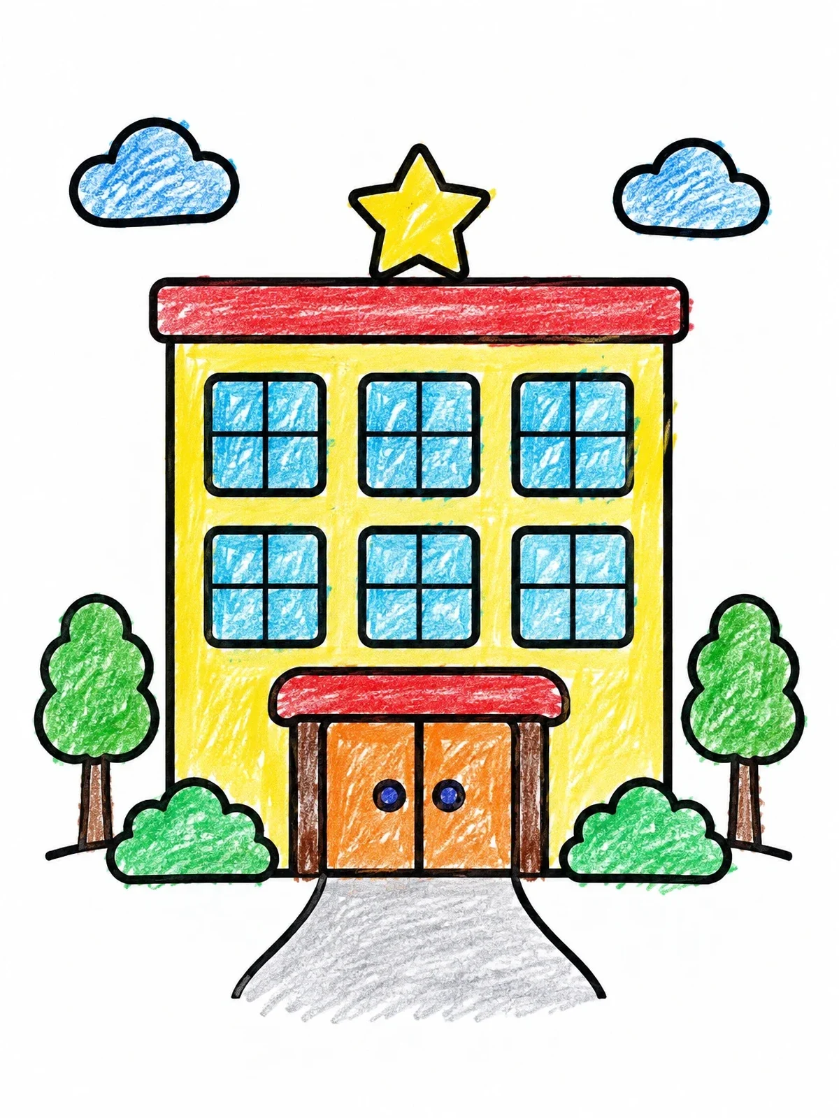 Colored example of the Simple Hotel With Star Roof coloring page