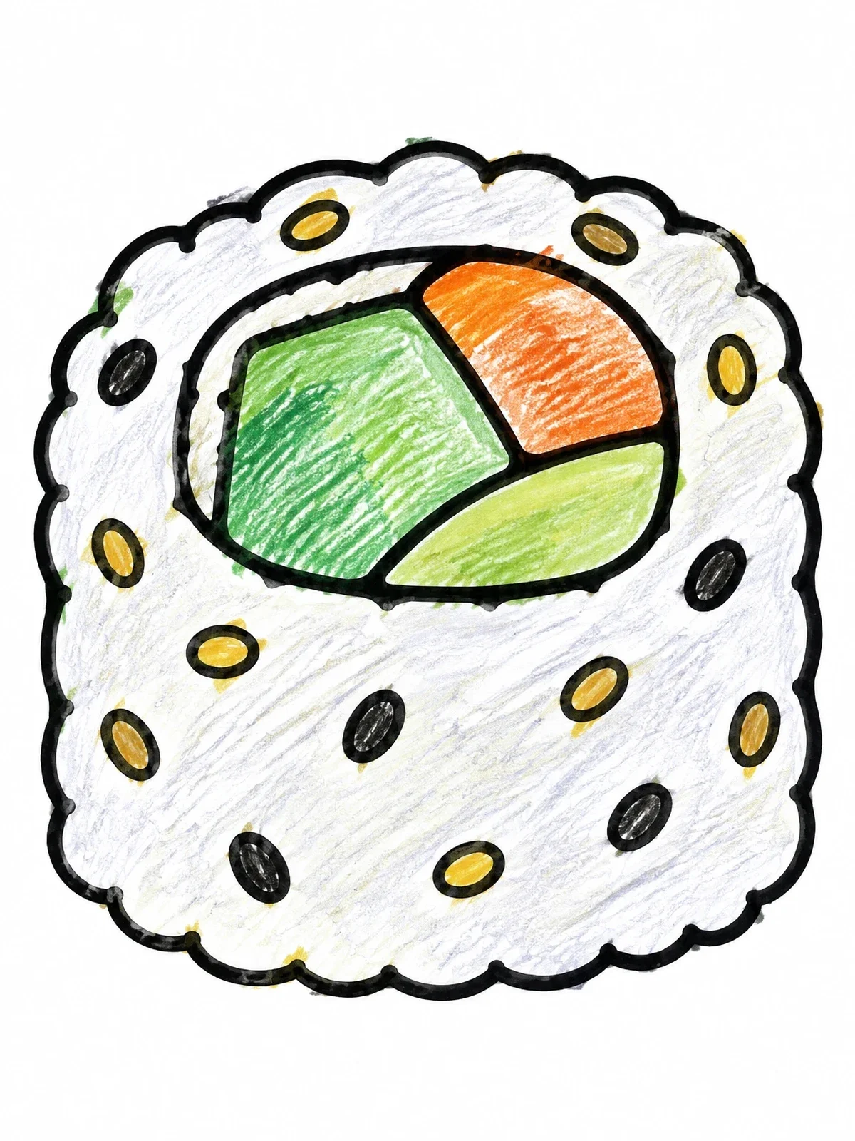 Colored example of the Simple Inside Out Sushi Roll coloring page