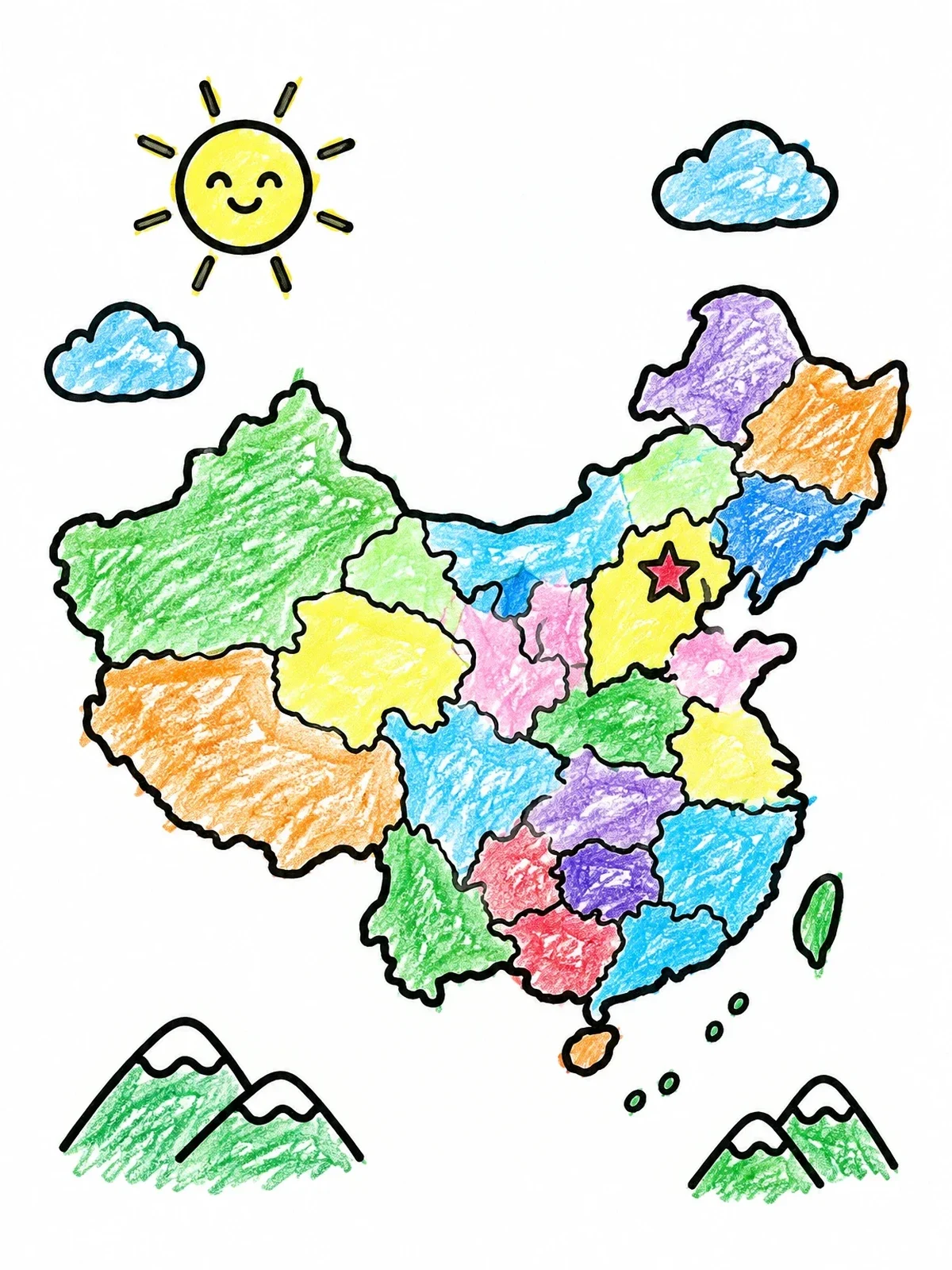 Colored example of the Map Of China With Provinces coloring page