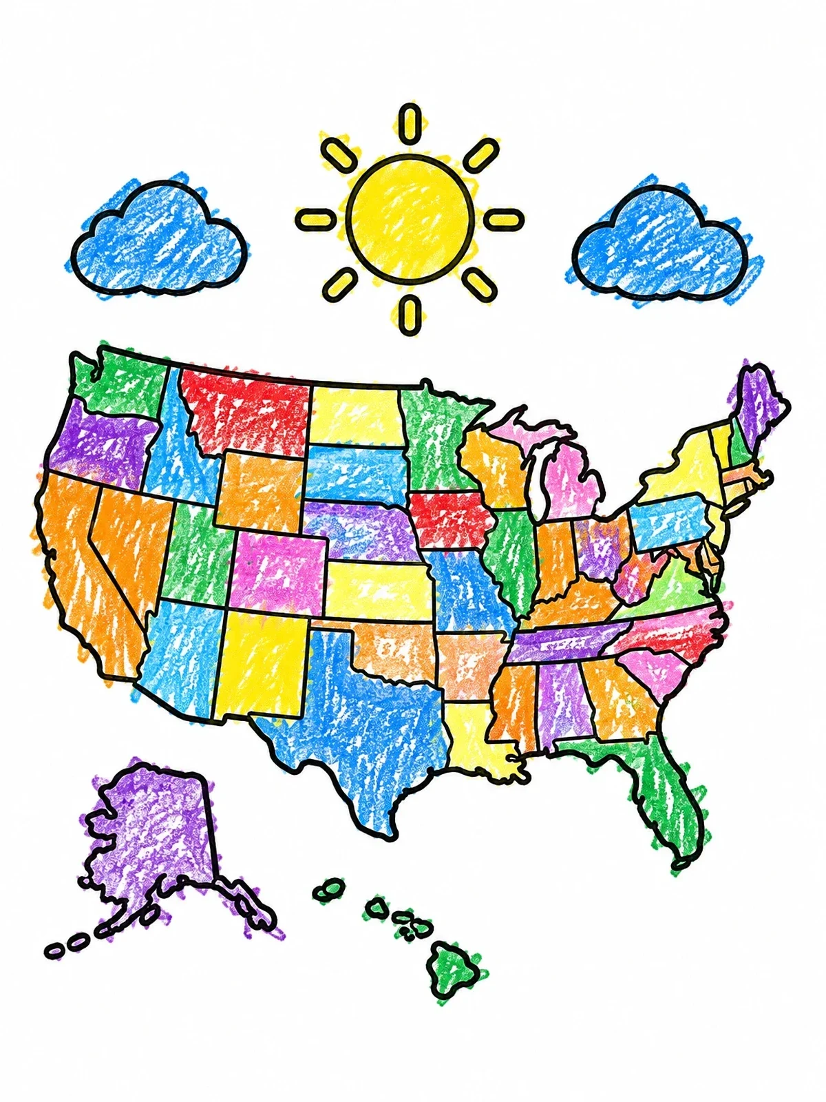 Colored example of the Simple Map Of The United States coloring page