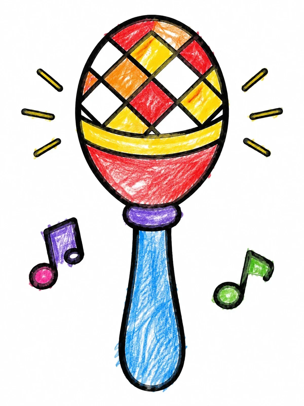 Colored example of the Simple Maraca With Music Notes coloring page
