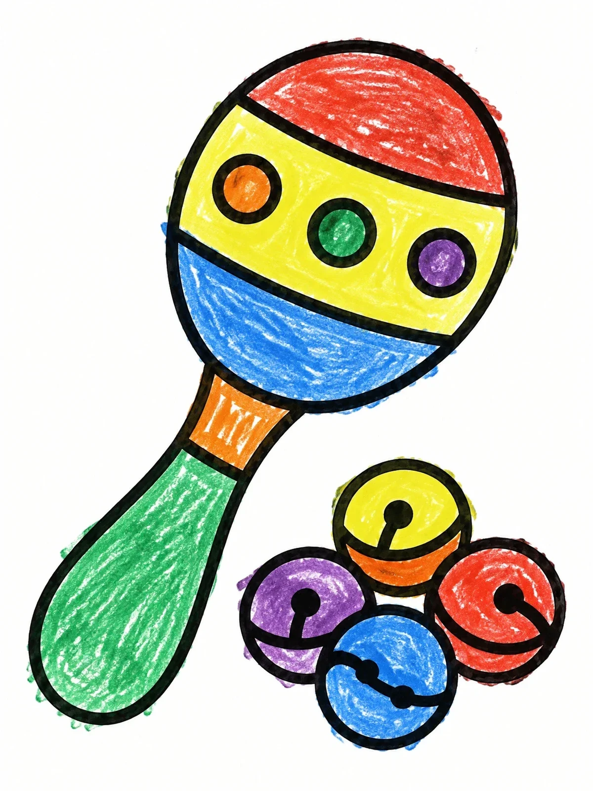 Colored example of the Simple Maraca With Shaker Bells coloring page