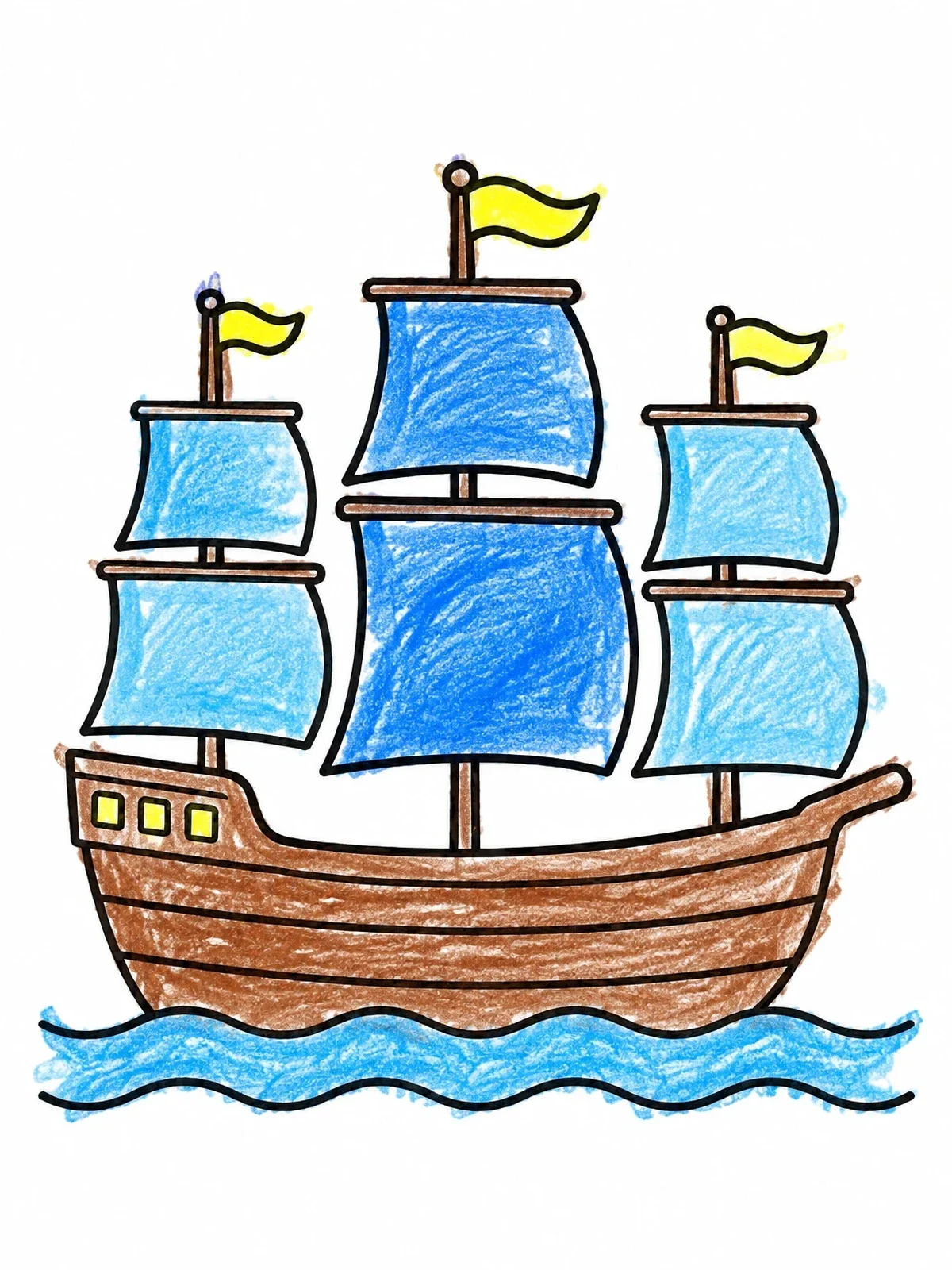 Colored example of the Simple Mayflower Sailing Ship coloring page