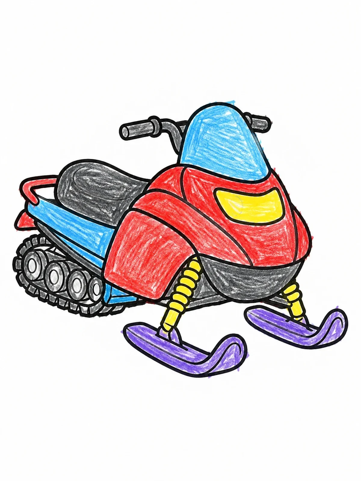 Colored example of the Simple Modern Snowmobile coloring page