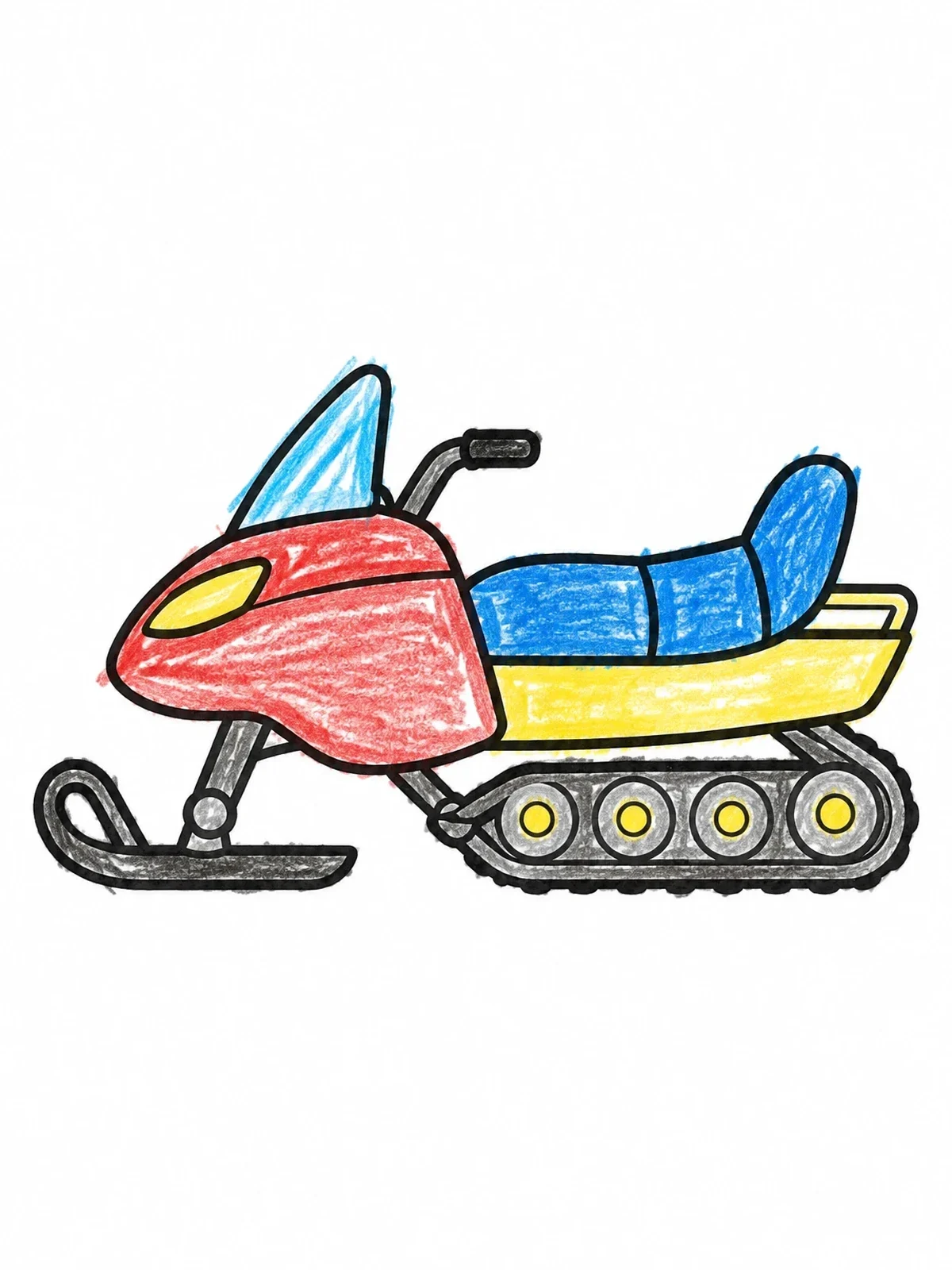 Colored example of the Simple Modern Snowmobile Profile coloring page