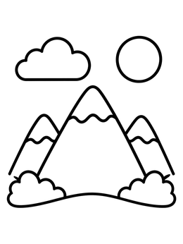 Free printable Simple Mountain Peaks With Sun And Cloud coloring page