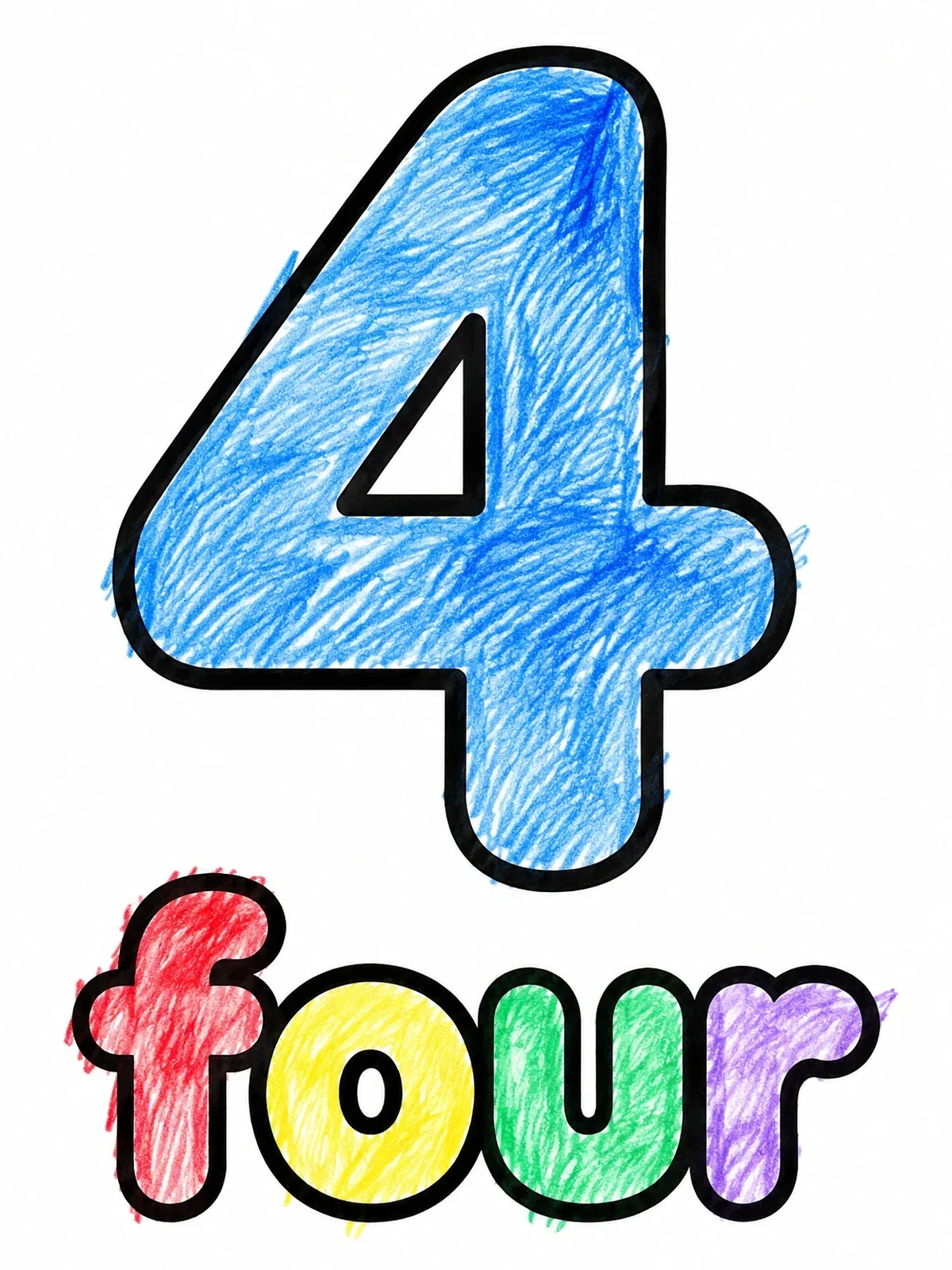 Colored example of the Number Four With Word Outline coloring page
