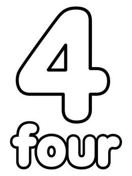 Free printable Number Four With Word Outline coloring page