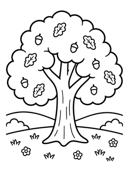 Free printable Simple Oak Tree With Acorns coloring page