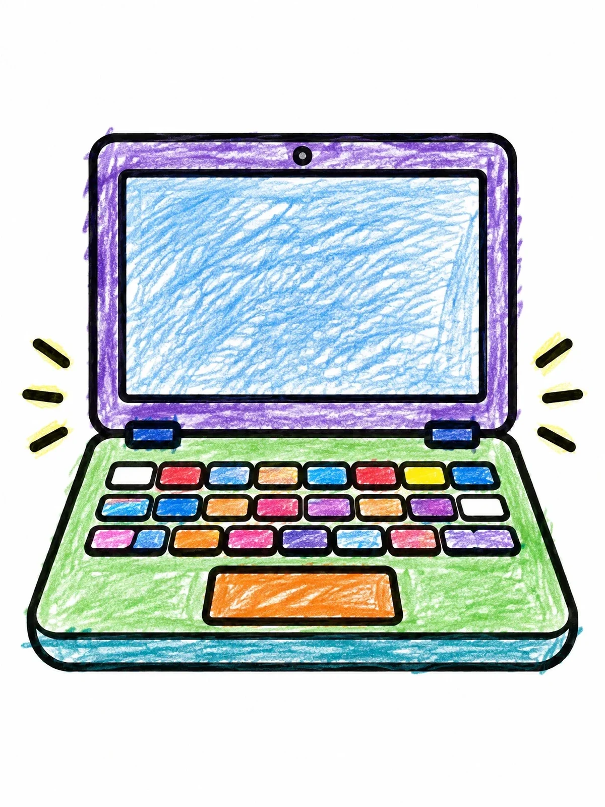 Colored example of the Simple Open Laptop coloring page