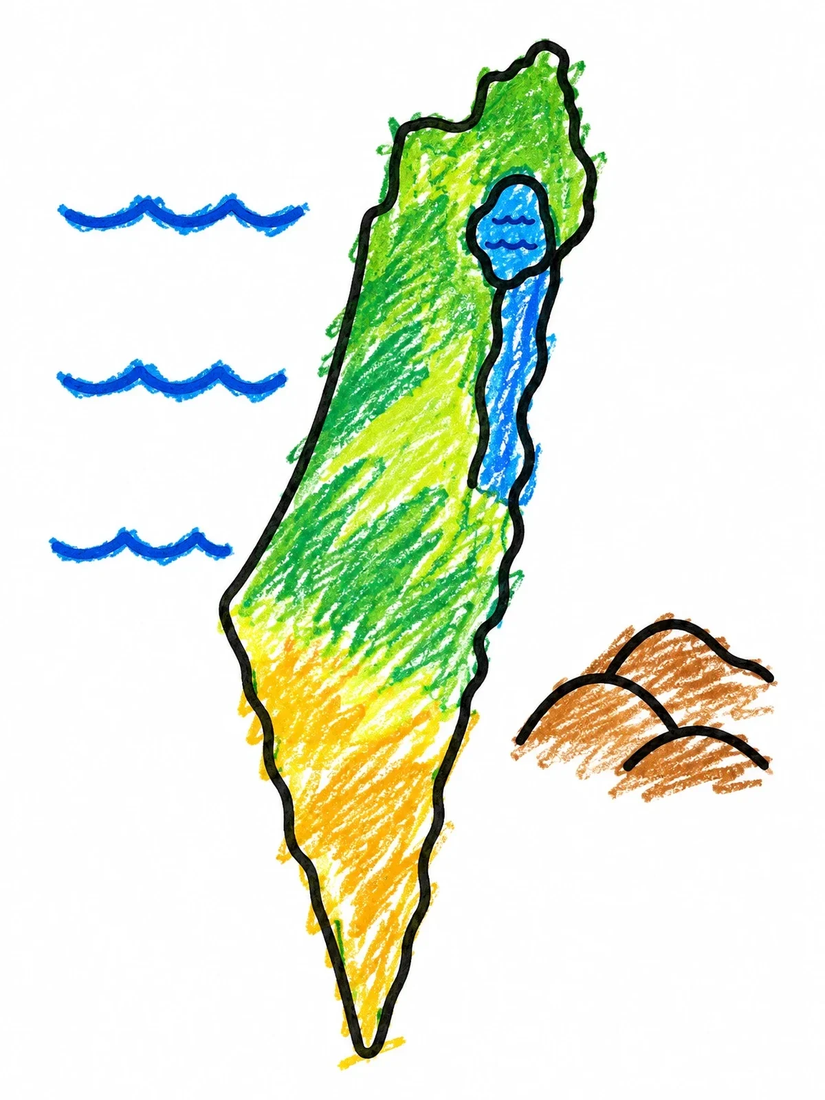 Colored example of the Simple Outline Map Of Israel coloring page