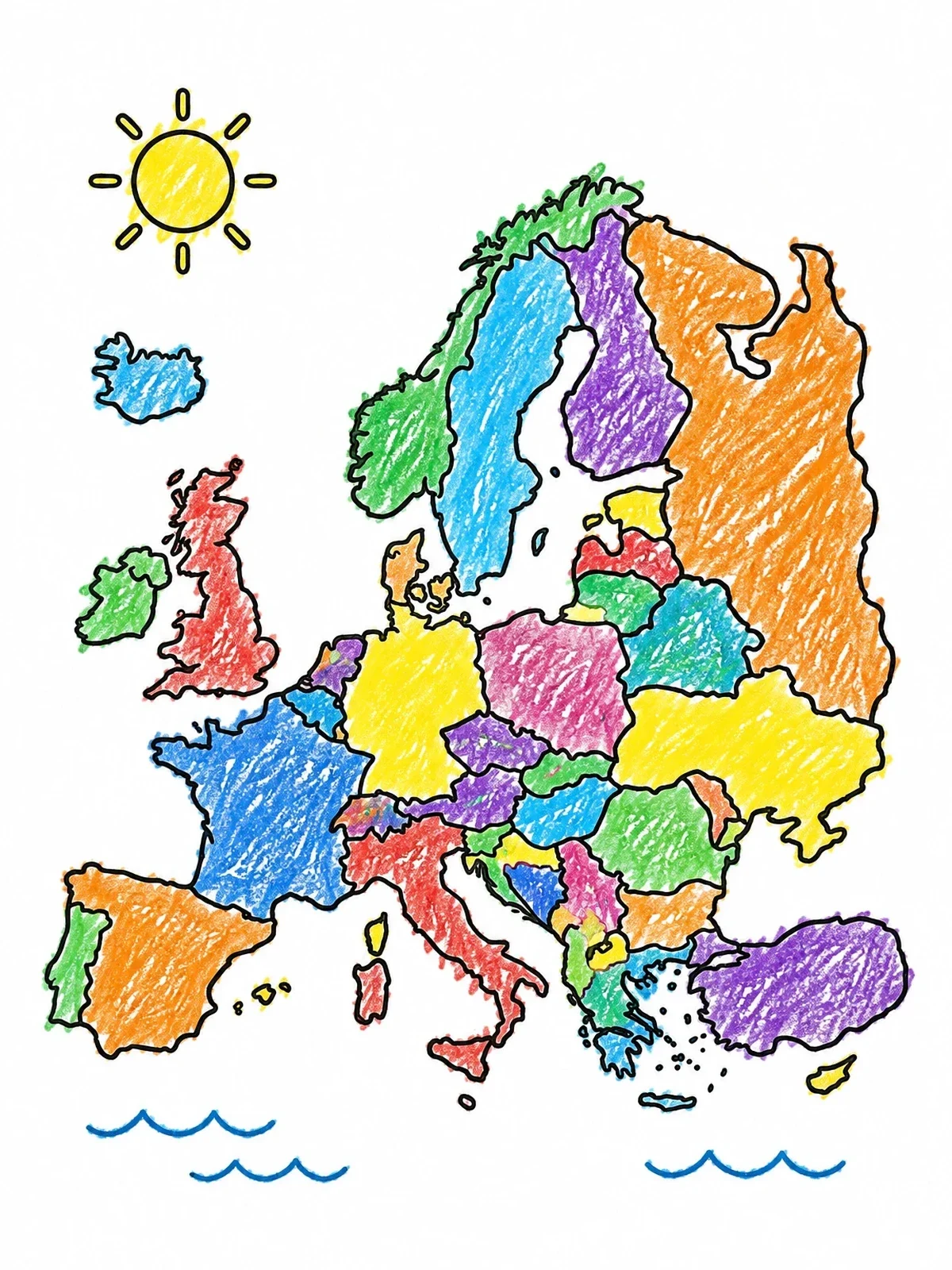 Colored example of the Simple Outline Map Of Europe coloring page
