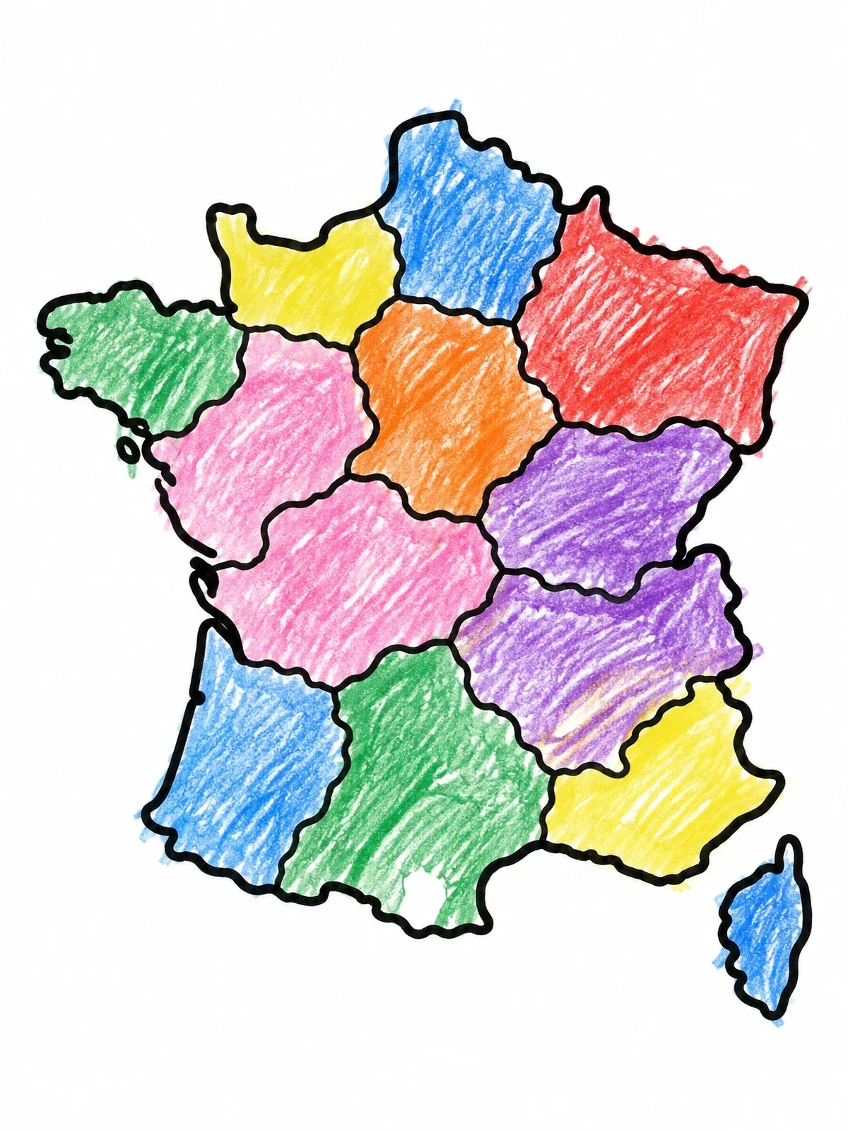 Colored example of the Simple Outline Map Of France coloring page