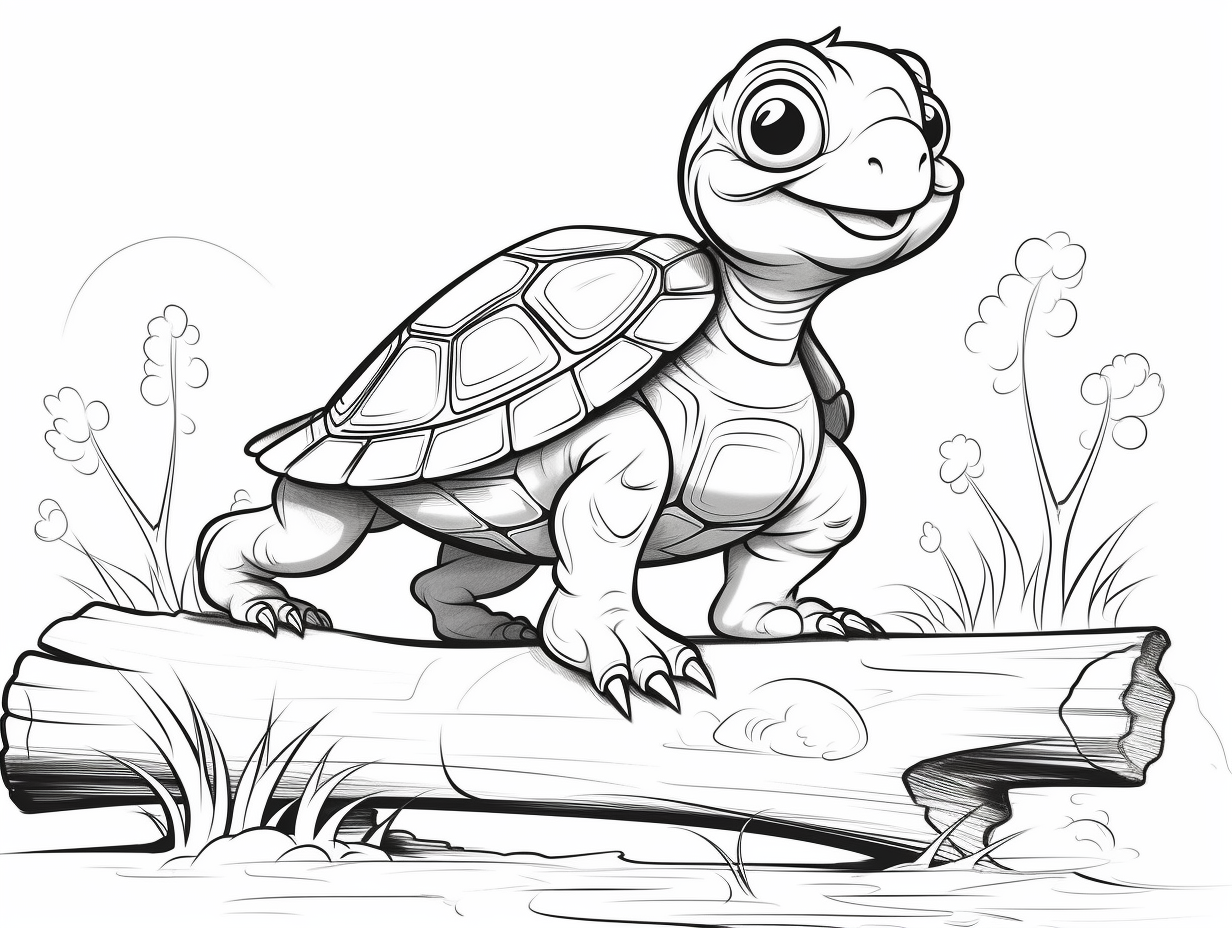 Simple Painted Turtle Coloring For Kids - Coloring Page